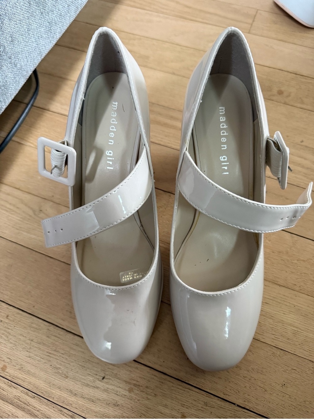 Madden Girl Patent Mary Jane Heels in Cream/beige